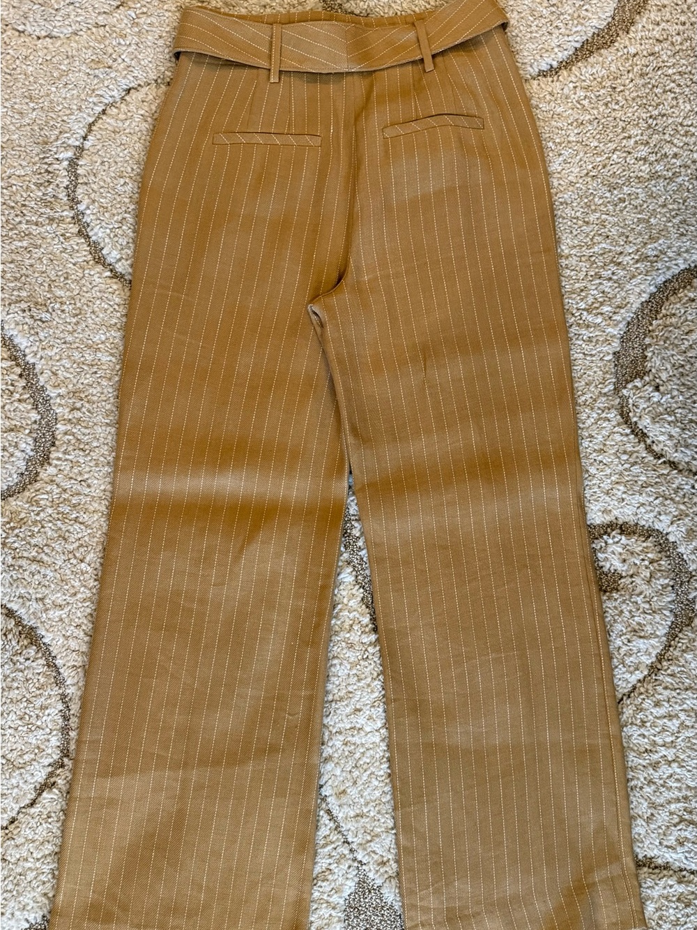 Veronica Beard Camel Pinstripe Wide-Leg Trousers - Picture 5 of 7